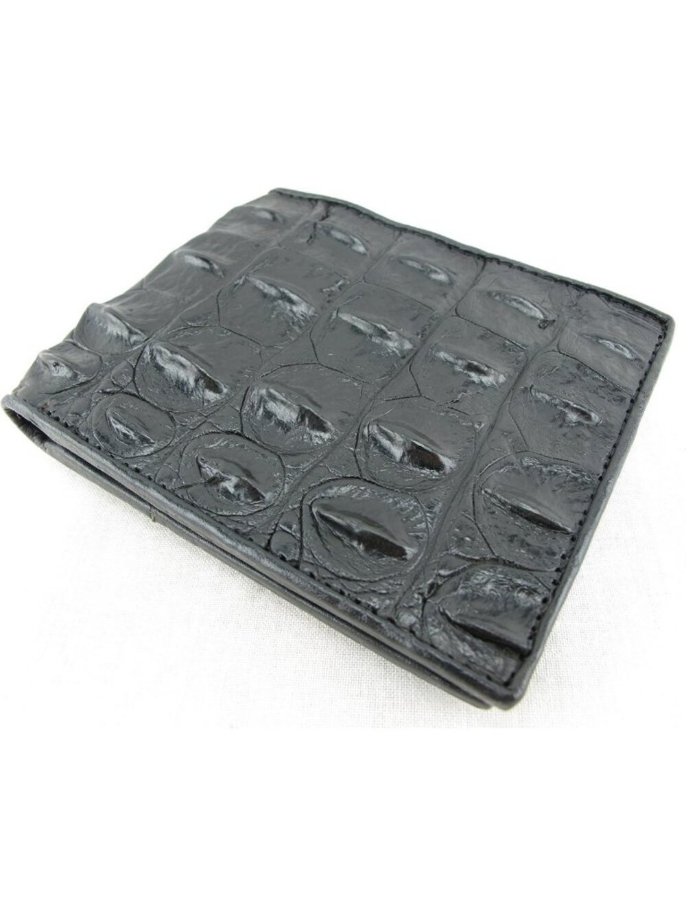 Genuine Crocodile Leather Bifold Wallet - 6 Card Slots, 2 ID Windows, Black